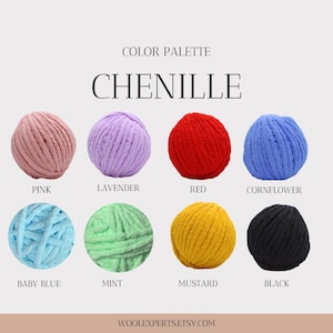 K&ouml;nnte beinhalten: Farbpalette aus Chenille-Garn in zehn Farben: Rosa, Lavendel, Rot, Kornblume, Babyblau, Minze, Senf, Schwarz, Wei&szlig; und Grau. Das Garn ist in zwei Reihen mit jeweils f&uuml;nf Kn&auml;ueln angeordnet.