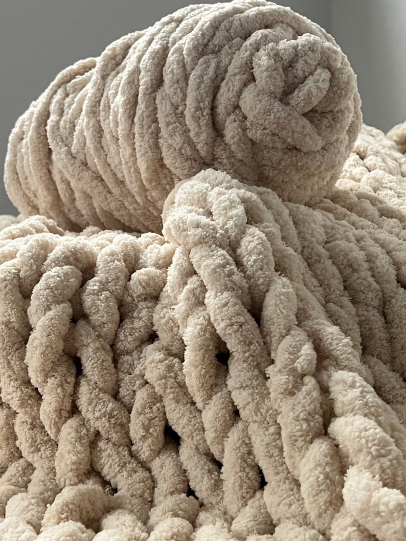 Chunky knit Chenille blanket Soft Puffy blanket arm knitted fluffy throw blanket Christmas gift for her Boho home decor image 9