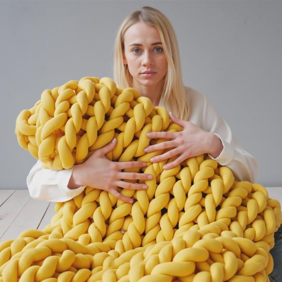 Cotton Weighted Blanket Hand knitted Custom crochet design chunky throw for adult