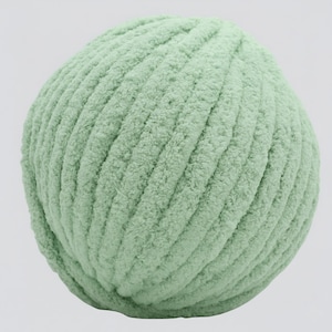 Mint color chenille yarn in white background