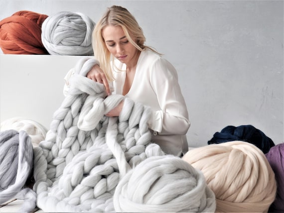 DIY Arm Knit Kit,35x60, Merino Blanket, Chunky Knit DIY Knitting Kit,  Birthday Gift 