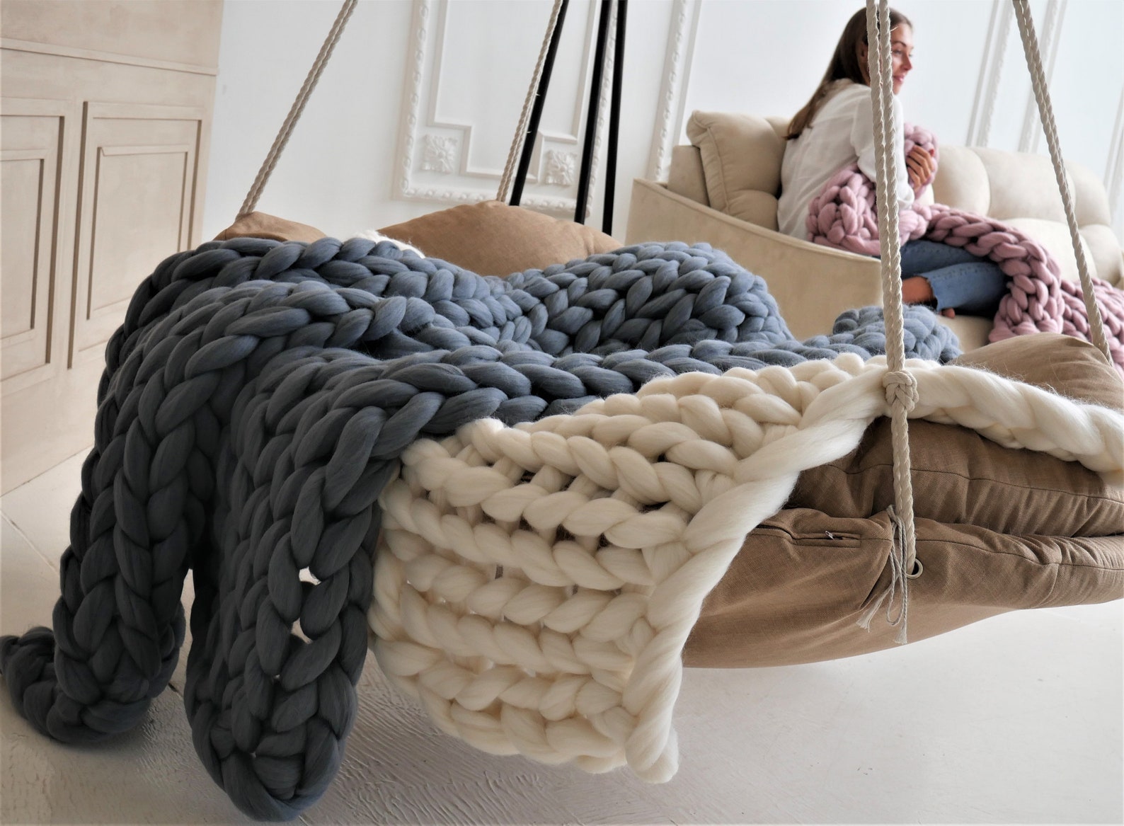 Chunky knit Blanket Merino wool blanket Weighted blanket Giant Etsy