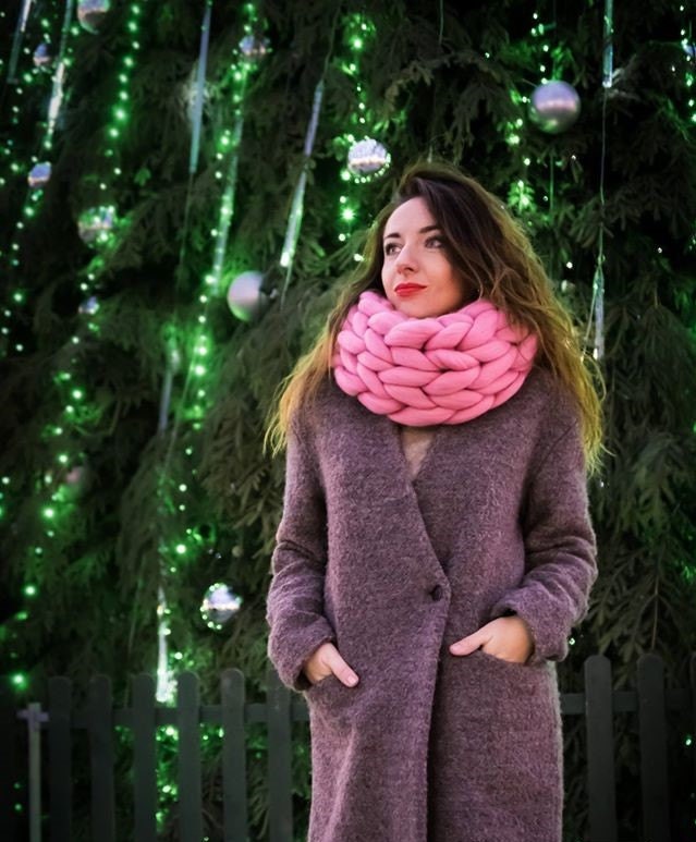 Chunky Knit Merino Wool Infinity Scarf - Handmade Winter Scarf - Etsy