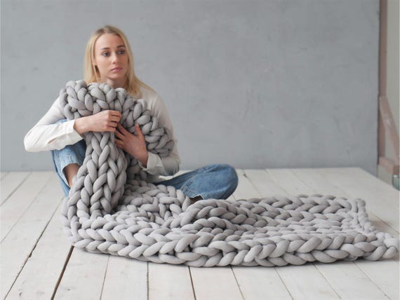 Chunky Knit Cotton Weighted Blanket, Anxiety Relief, Custom Cozy Gift