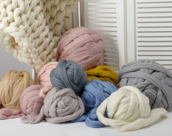 Super Chunky Merino Wool Yarn: Giant Arm Knitting Roving Hand crochet yarn