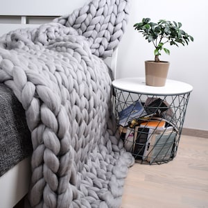 Chunky Knit blanket Chunky throw Wool blanket 100 % merino wool Giant Throw super big bulky knitted blanket Home decor Unique Gift for him image 5