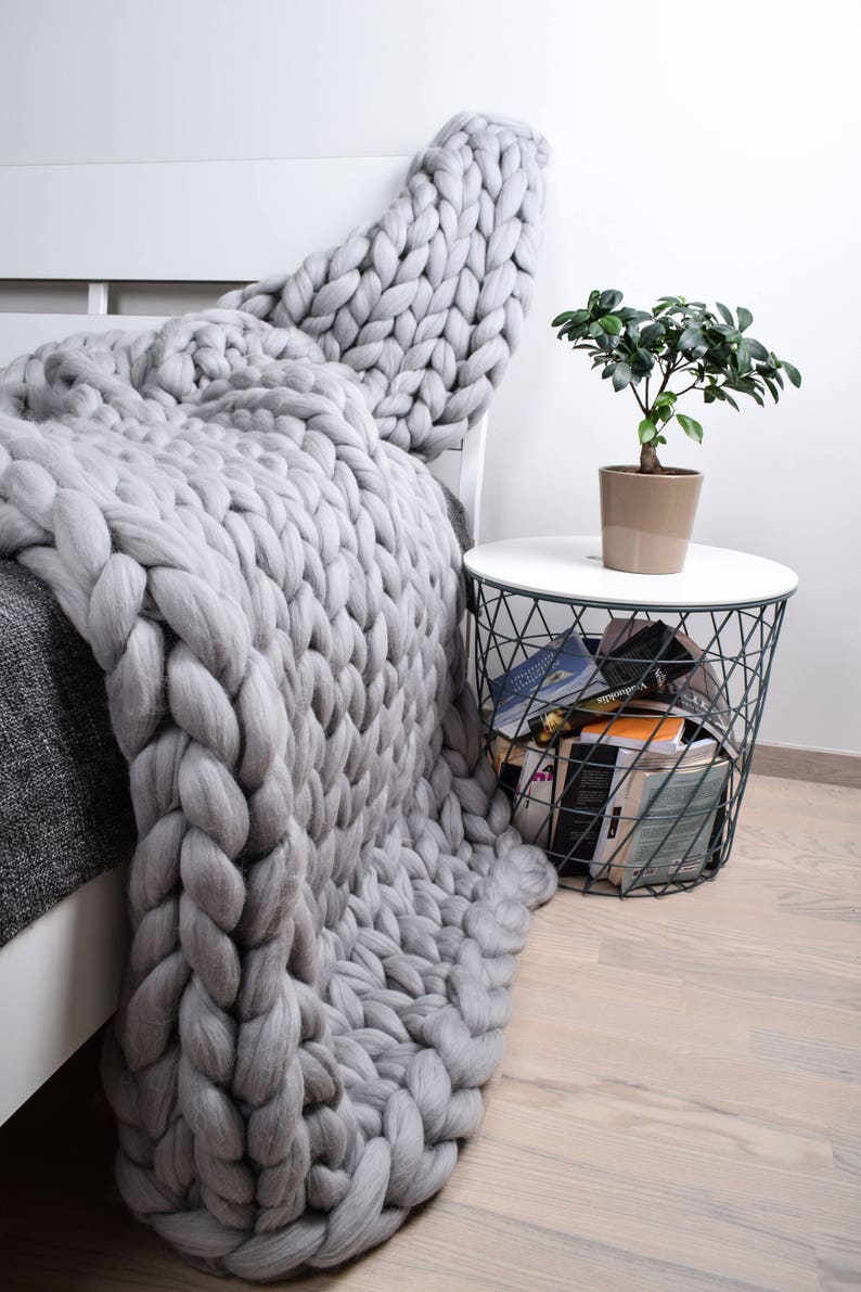 Chunky Knit blanket Chunky throw Wool blanket 100 merino Etsy