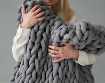 Couverture lestée en coton, soulagement de l'anxiété, couverture épaisse en tricot, jeté anti-stress