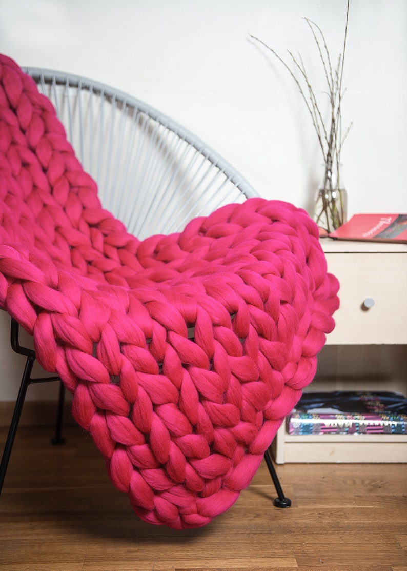 Chunky throw Wool blanket 100 merino wool Chunky Knit Etsy