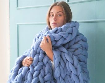 Chunky knit blanket Chunky blanket Merino Wool Blanket Throw blanket Boho Home décor cadeau de Noël pour sa couverture Chunky yarn