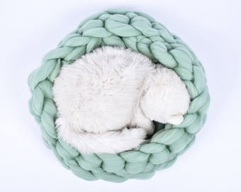 Katzenbett Merino Wolle Chunky Katzenbett Katzenhöhle Häkelbett Chunky Knit Pet Cave Pet Bedding Arm strick bett Cat house Pet lover