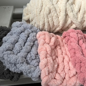 Chunky knit Chenille blanket Soft Puffy blanket arm knitted fluffy throw blanket Christmas gift for her Boho home decor image 7