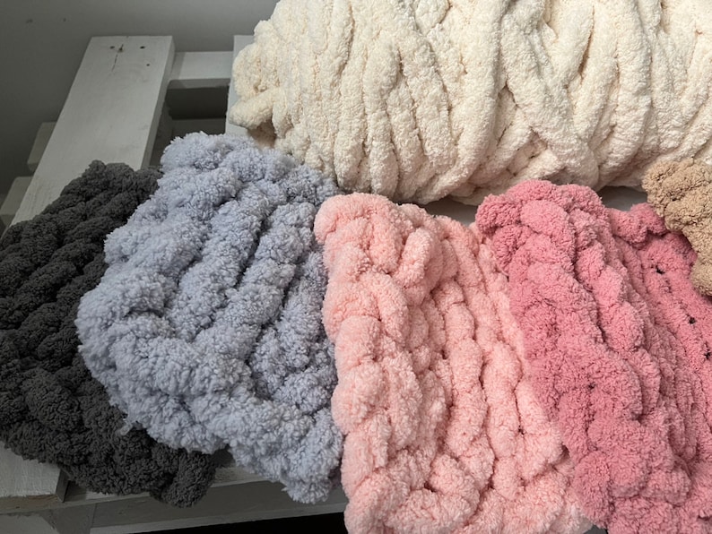 Chunky knit Chenille blanket Soft Puffy blanket arm knitted fluffy throw blanket Christmas gift for her Boho home decor image 7