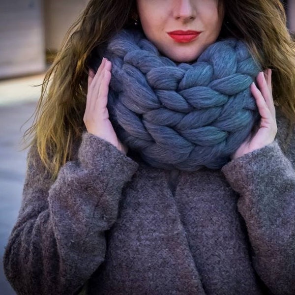 チャンキーニットメリノウールインフィニティスカーフ - ハンドメイド冬用スカーフ