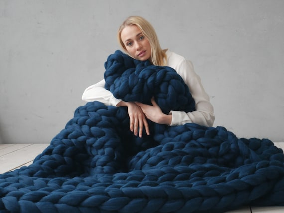 50×70 Chunky Knit Merino Wool blanket by Knit Like A Boss