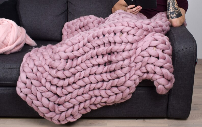 Full size Chunky knit blanket Wool blanket Chunky throw Merino wool Giant throw Knit blanket Home decor Personalized Christmas Gift for her image 6