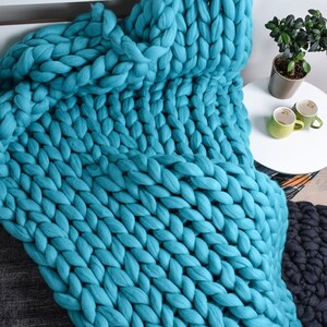 Chunky Gebreide deken Chunky plaid Wol deken 100% merinowol Giant Gooi super grote volumineuze gebreide deken Home decor Uniek cadeau voor hem afbeelding 7