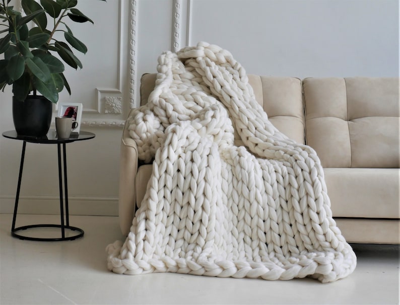 Twin XL Size Chunky Blanket Giant Blanket Chunky Knit White Etsy