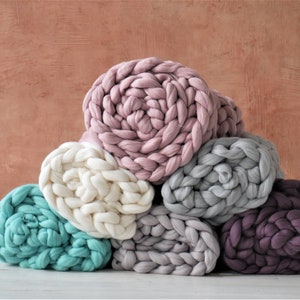 Chunky Knit Merino Wool Blanket: Handmade Boho Home Decor