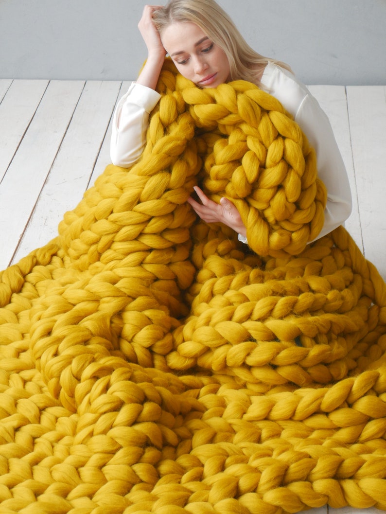 Full size Chunky knit blanket Wool blanket Chunky throw Merino wool Giant throw Knit blanket Home decor Personalized Christmas Gift for her image 9