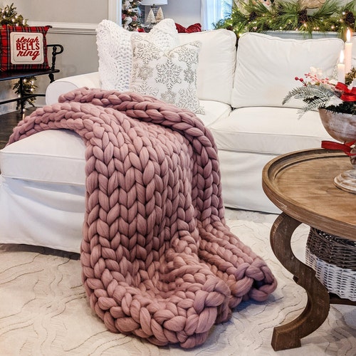 Super Chunky Handmade Knit Blanket/throw Merino Wool Etsy