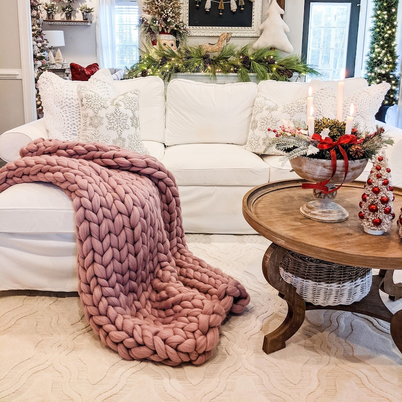 Chunky Knit Blanket Chunky Throw Giant Blanket Arm Knit Etsy