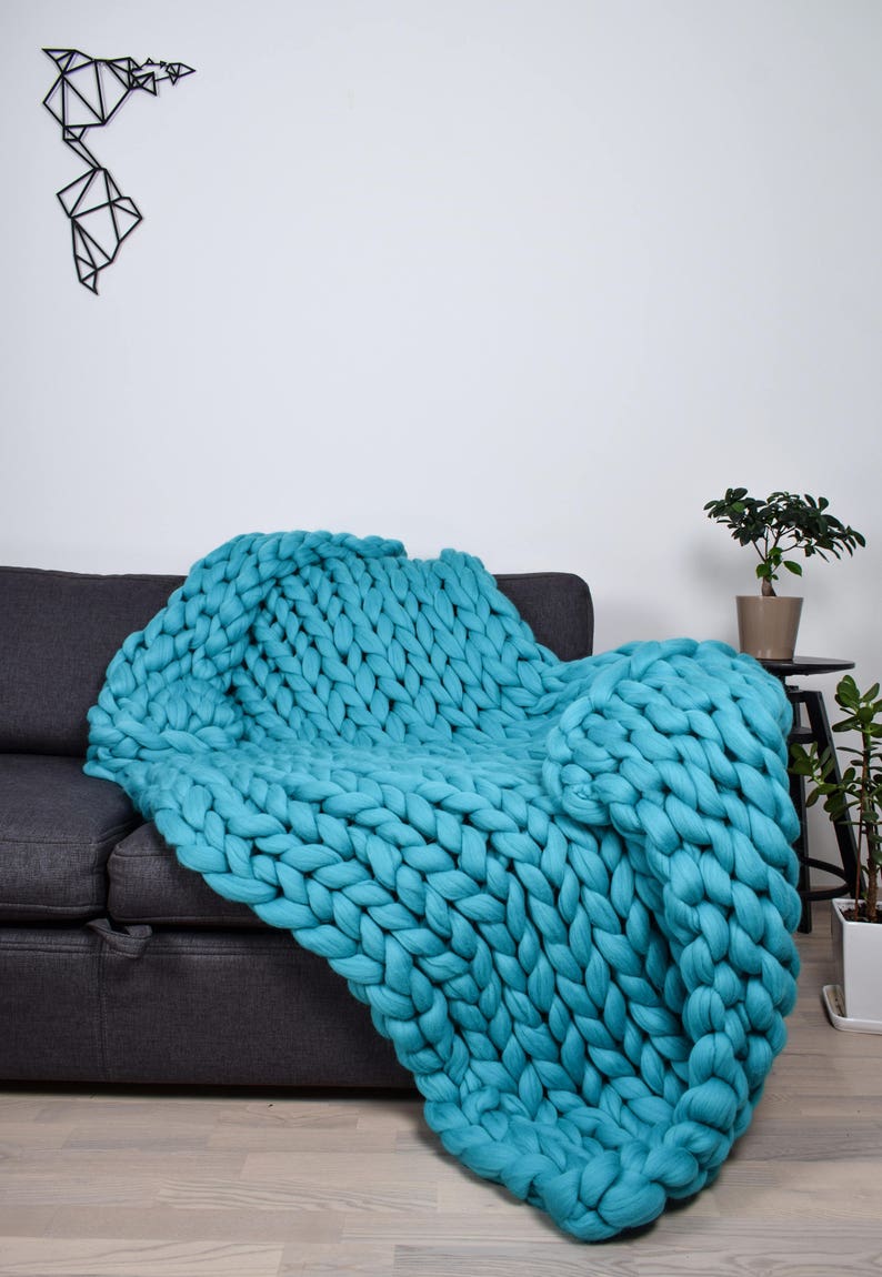 Chunky throw Wool blanket 100 % merino wool Chunky Knit blanket Giant throw Home decor Moving Arm knit Wool blankets Birthday gift image 6