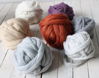Chunky Merino Wool Yarn: Giant Knit, Arm Knitting, Blanket Yarn, roving for craft