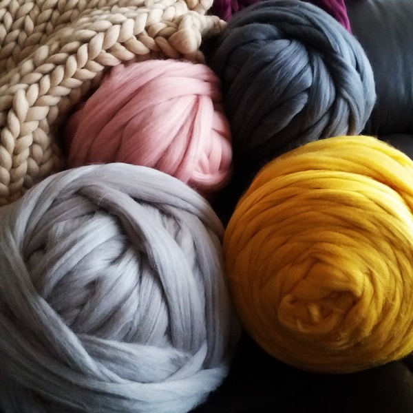 Merino Wolle Grobstrick Garn Super voluminöses Garn 100% Merino Wolle für Arm stricken Wolle Kammzug Großes Garn Riesengarn Wolle Kammzug Bastelset