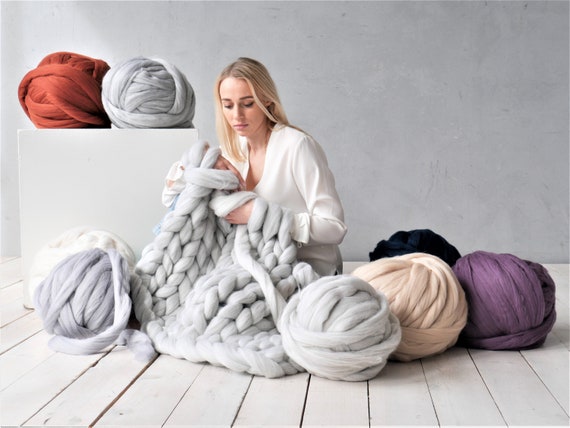 Super Chunky merino wool yarn knit Chunky blanket Big