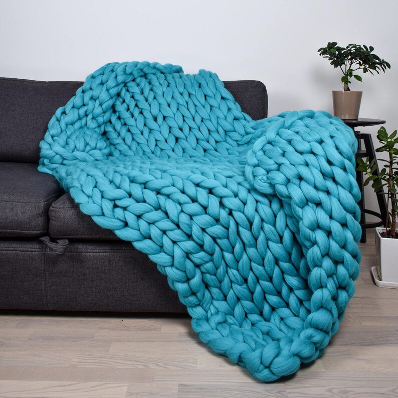 Giant knit throw Chunky blanket Arm knit blanket Merino wool Etsy