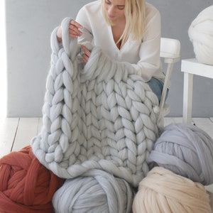 Chunky yarn Giant yarn Merino wool Super big bulky Arm knitting kit Giant blanket Chunky Throw Chunky blanket Unique Christmas gift image 10