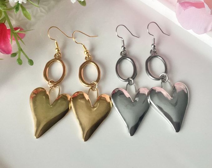 Boucles d’oreilles coeur or et argent acier inoxydable