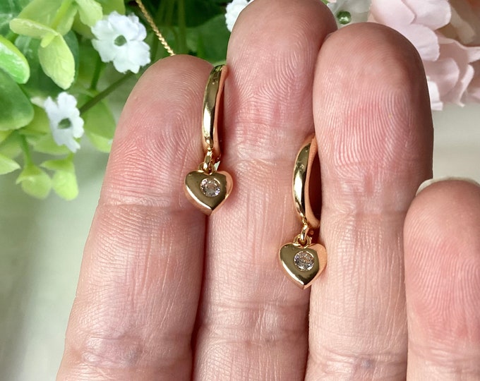 14k zircon heart earrings