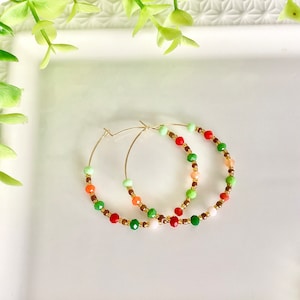 Multicolored pearl hoop earrings