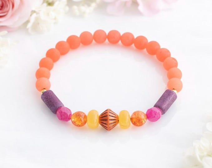 Bracelet en pierre agate papaye