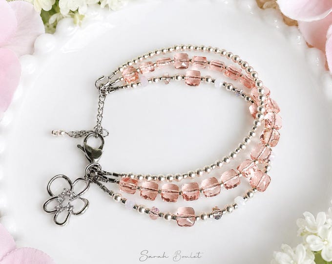 Bracelet double de rondelle cristal et perles en nacre