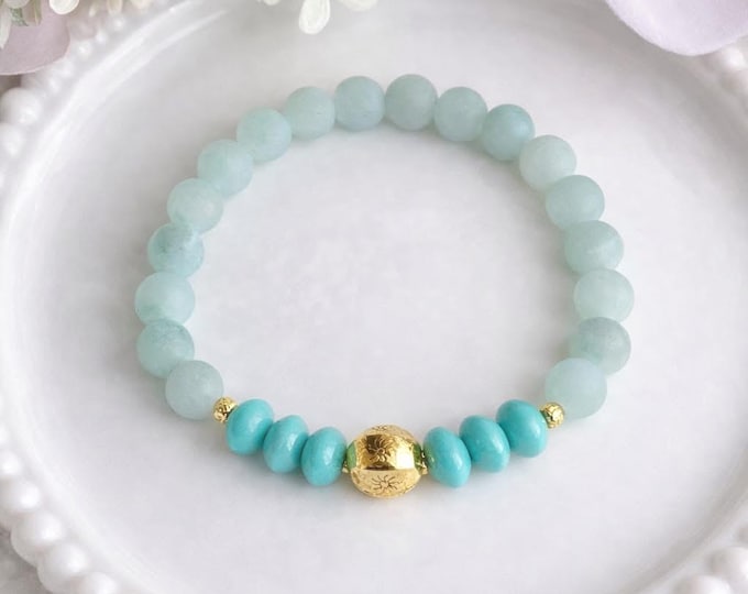 Bracelet en pierre aqua turquoise
