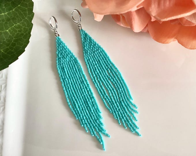 Turquoise handwoven miyuki beaded earrings