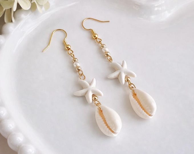 Boucles d oreilles etoile de mer et coquillage bijou ete inspiration ocean