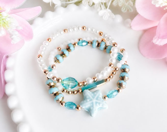 Trio bracelets été coquillage | Bracelet ajustable fait main | Bijoux plage bohème | Bracelet perles | Cadeau femme | aussi porté cheville