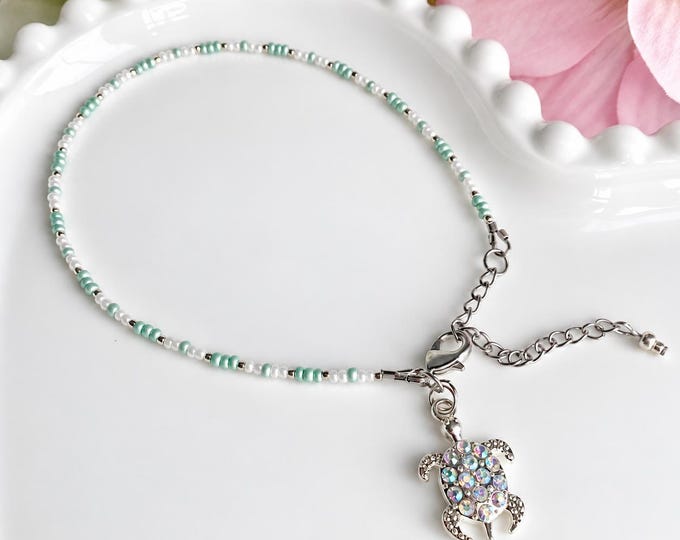 Bracelet de cheville tortue scintillante en perles | 5 couleurs au choix | Acier inoxydable | Fait main