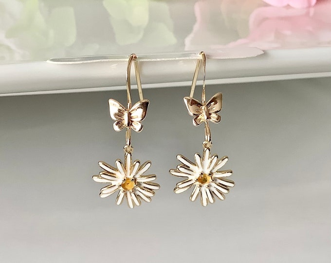 Flower earrings, Women's gold hoop earrings, 14-carat gold heart rings, women's Valentine's jewelry, silver rings