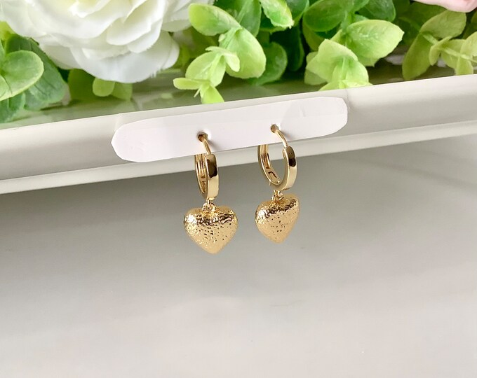 Heart earrings, Women's gold hoop earrings, 14-carat gold heart rings, women's Valentine's jewelry