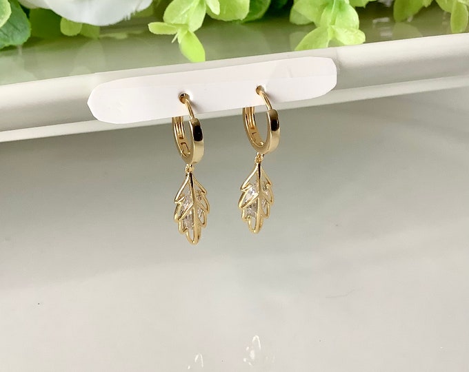 Leaf earrings, Women's gold hoop earrings, 14-carat gold heart rings, women's Valentine's jewelry