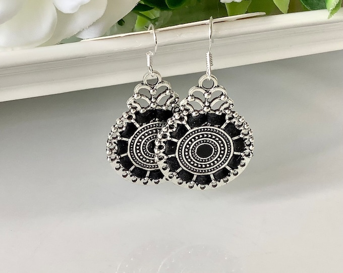 Black velvet earrings in 925 sterling silver,