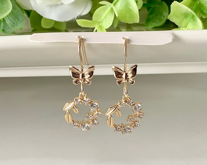 Flower earrings, Women's gold hoop earrings, 14-carat gold heart rings, women's Valentine's jewelry, silver rings