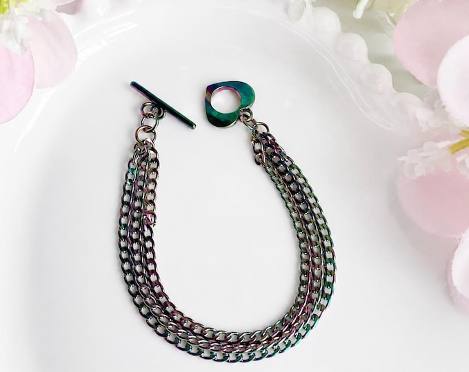 Bracelet triple rang acier inoxydable arc en ciel Océan | Bracelet bleu turquoise et violet | Bracelet perles de verre | Bijou bord de mer