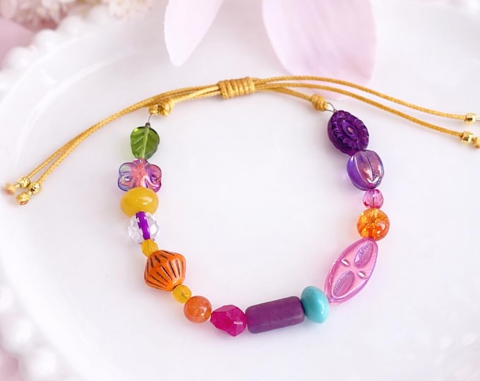 Bracelet ciel sauvage Collier fleur multicolore – Bijou ete perles colorees – Collier floral fait main – Cadeau femme – Bijou ete ajustable