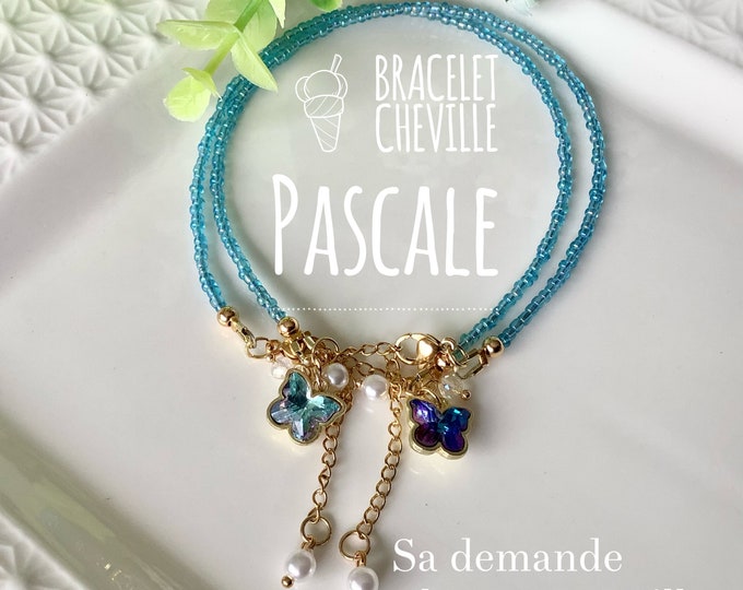 Bracelet cheville bleu avec papillon